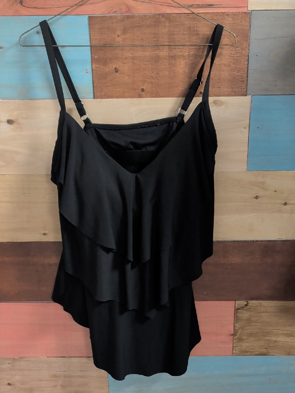 Aqua Green Black Ruffle Layered Swim Tankini Top